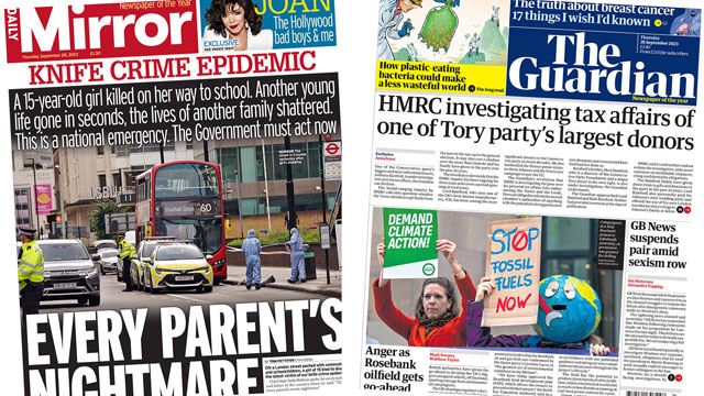 Front pages 28 September 2023