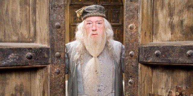 Sir Michael Gambon as Professor Albus Dumbledore in one of the Harry Potter films