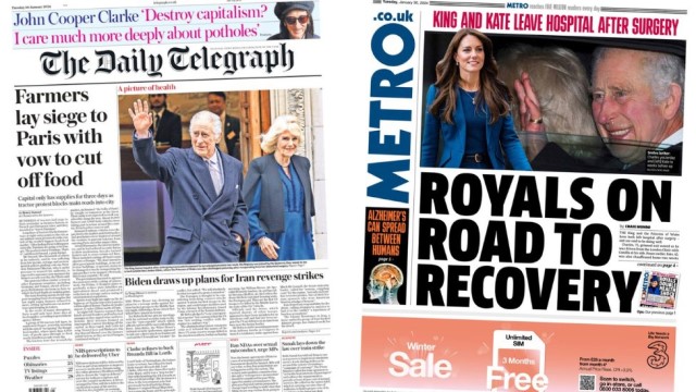 The front pages of the Telegraph and Metro for Tuesday 30 January 2024