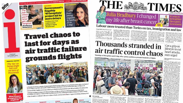 The front pages of the i paper and the Times on Tuesday 29 August 2023