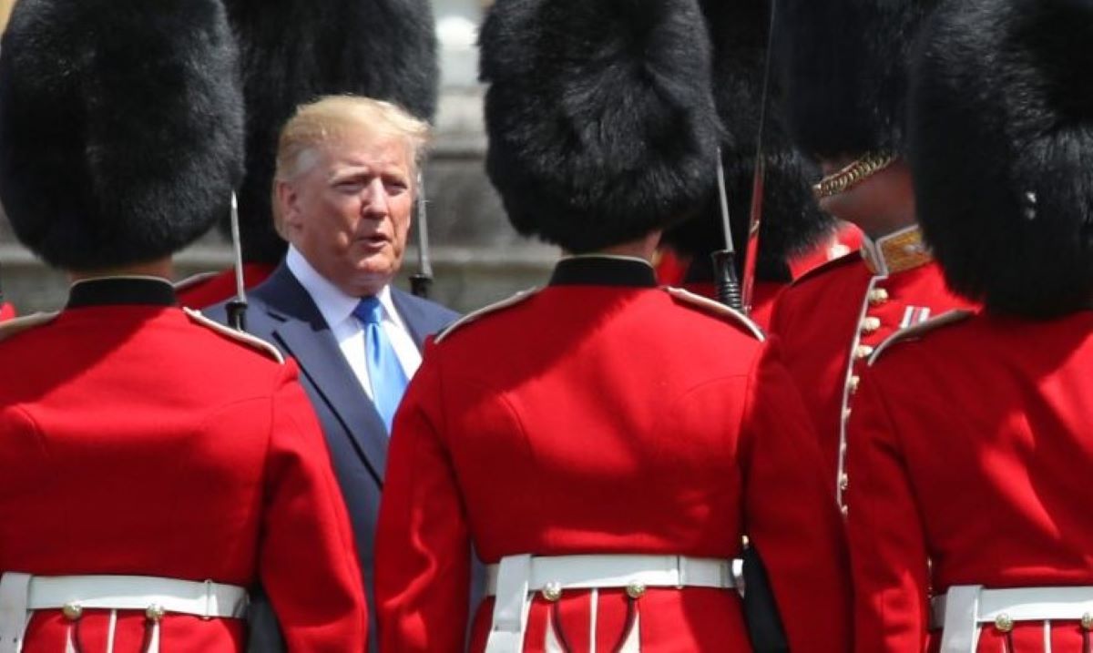 Donald Trump with Grenadier Guards on a trip to the UK