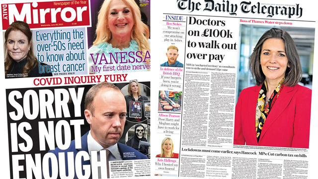 Front pages Wed 28 June