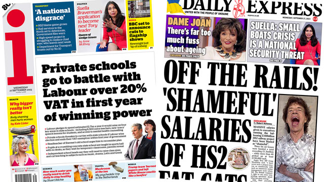 Front pages 27 September 2023