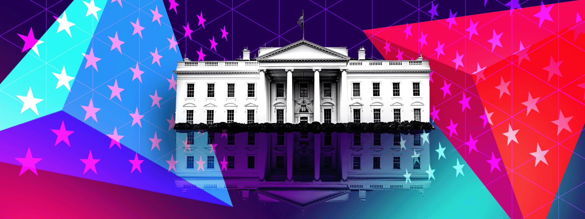 multi-colured design with stars and the White House