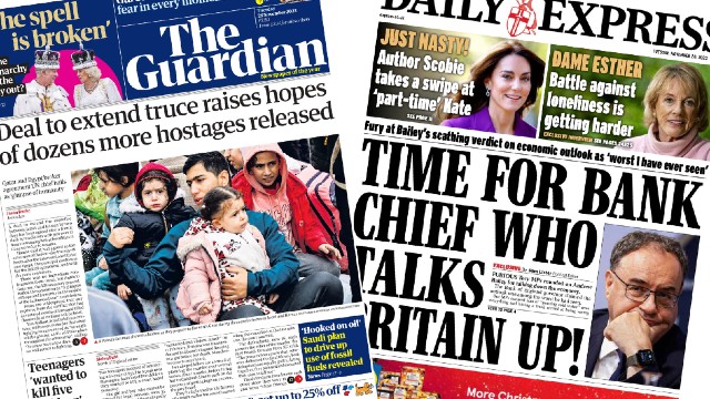 Front pages on Tuesday 28 November