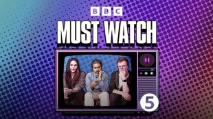 A blue, purple and pink graphic featuring an image of Hayley Campbell, Nihal Arthanayake and Scott Bryan inside a 1980s-style TV and which reads MUST WATCH