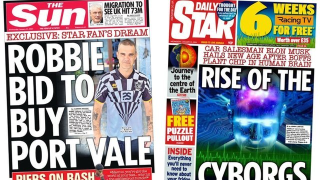 The front pages of the Sun and the Daily Star on Wednesday 31 January 2024