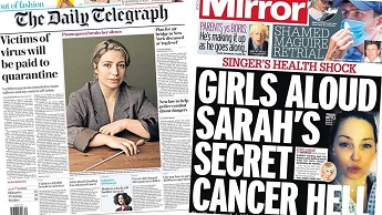 Composite image featuring Telegraph and Mirror front pages