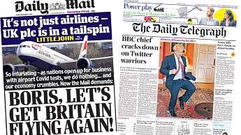 Composite image featuring the Daily Mail and Daily Telegraph front pages