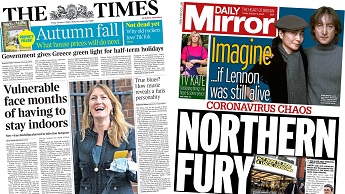 Composite image featuring the Times and Daily Mirror front pages