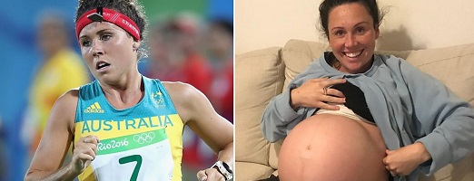 Composite image showing Australian athlete Chloe Esposito running, and pregnant