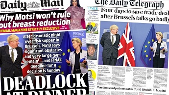 Composite image featuring Daily Mail and Daily Telegraph front page