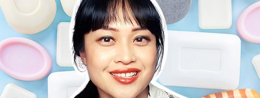 Graphic featuring Michelle Wong and soap