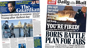 Composite image featuring Guardian and Daily Mail front pages
