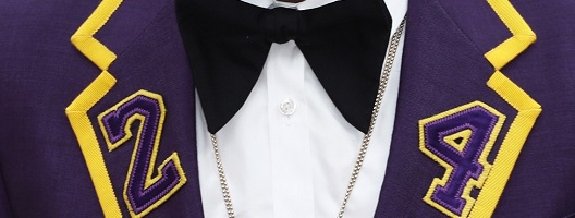 A jacket bearing Kobe Bryant's number in the colours of the LA Lakers