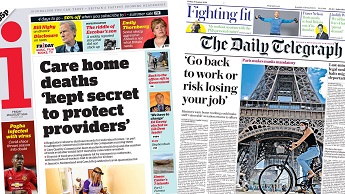 Composite image featuring i and Telegraph front pages