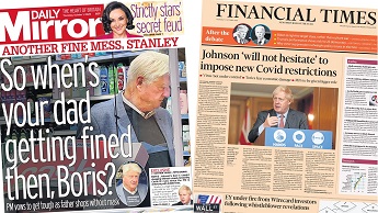 Daily Mirror and Financial Times front pages