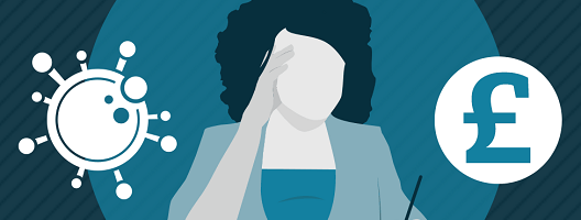 Graphic depicting woman stressed by finances
