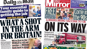 Composite image featuring Daily Mail and Daily Mirror front pages