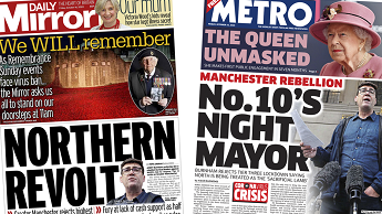 Composite image featuring Daily Mirror and Metro front pages