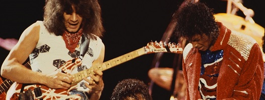 Eddie Van Halen on stage with Michael Jackson