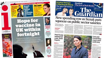 Composite image featuring the i and Guardian front pages
