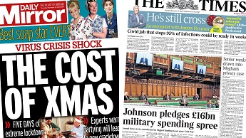 Composite image featuring Daily Mirror and Times front pages