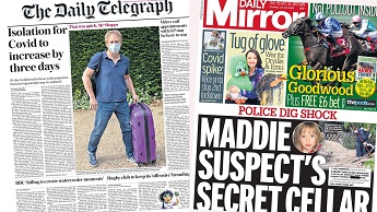 Composite image featuring Telegraph and Mirror front pages