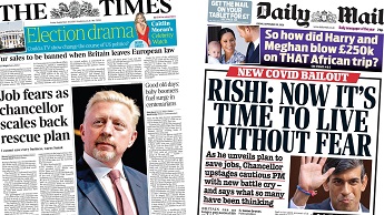 Composite image featuring Times and Daily Mail front pages