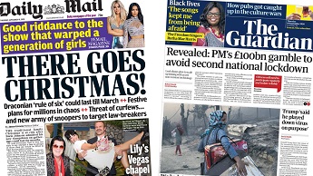 Composite imagine featuring Daily Mail and Guardian front pages