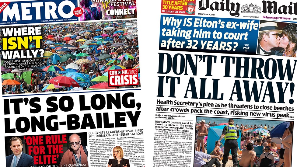 Newspaper front pages