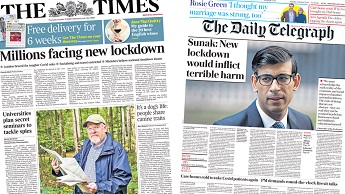 Composite image featuring Times and Telegraph front pages