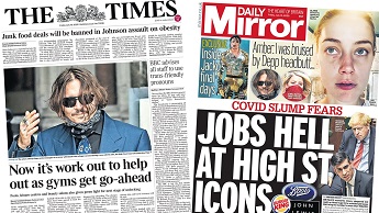 Composite image featuring Times and Mirror front pages