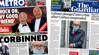 Composite image featuring Metro and Guardian front page