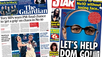 Composite image featuring Guardian and Daily Star front page