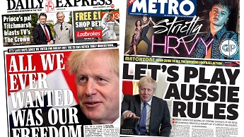 Composite image featuring the Daily Express and Metro front pages
