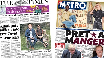 Composite image featuring Times and Metro front pages