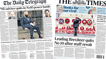 Composite image featuring the Telegraph and Times front pages