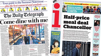 Composite image featuring Daily Telegraph and i front pages