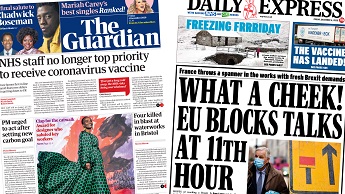 Composite image featuring Guardian and Mirror front pages
