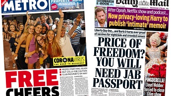 Composite image featuring Metro and Daily Mail front pages