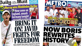 Composite image featuring Daily Mail and Metro front pages