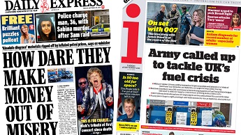 Composite image featuring Daily Express and i front pages