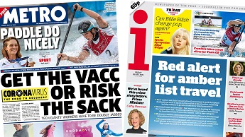 Composite image featuring Metro and i front pages