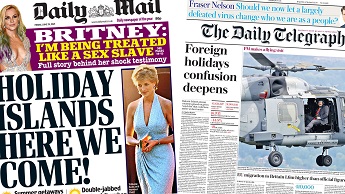 Composite image featuring Daily Mail and Daily Telegraph front pages