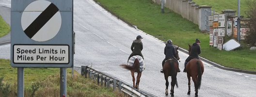 File image from December 2020 of a group of horse riders crosses the border from the Republic of Ireland in Northern Ireland at Carrickcarnan in Co Louth