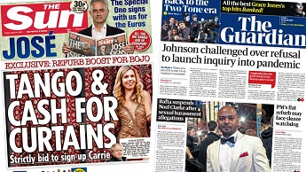 Composite image featuring Sun and Guardian front pages