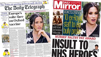 Composite image featuring Daily Telegraph and Daily Mirror front pages