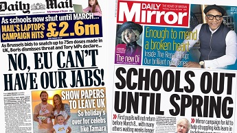 Composite image featuring Daily Mail and Daily Mirror front pages