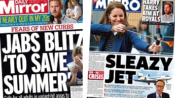 Composite image featuring Daily Mirror and Metro front pages